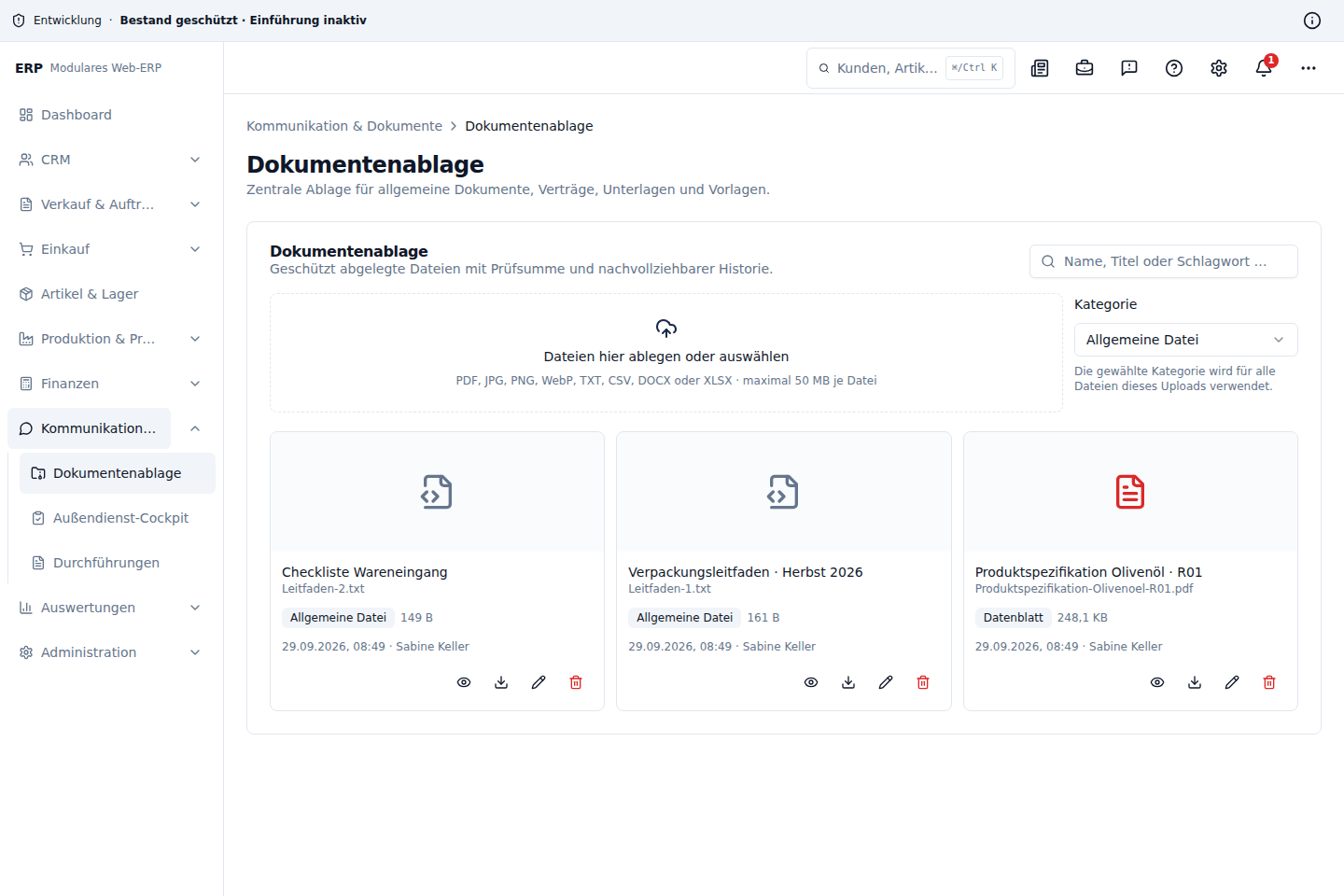 Zentrale Dokumentenablage mit zugeordneten Vorgängen
