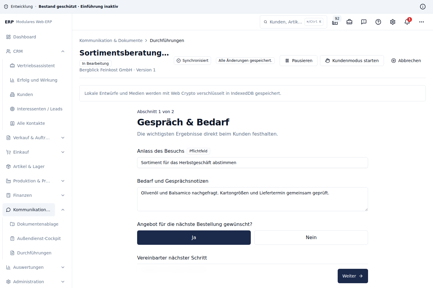 Strukturierter Außendienst-Fragebogen