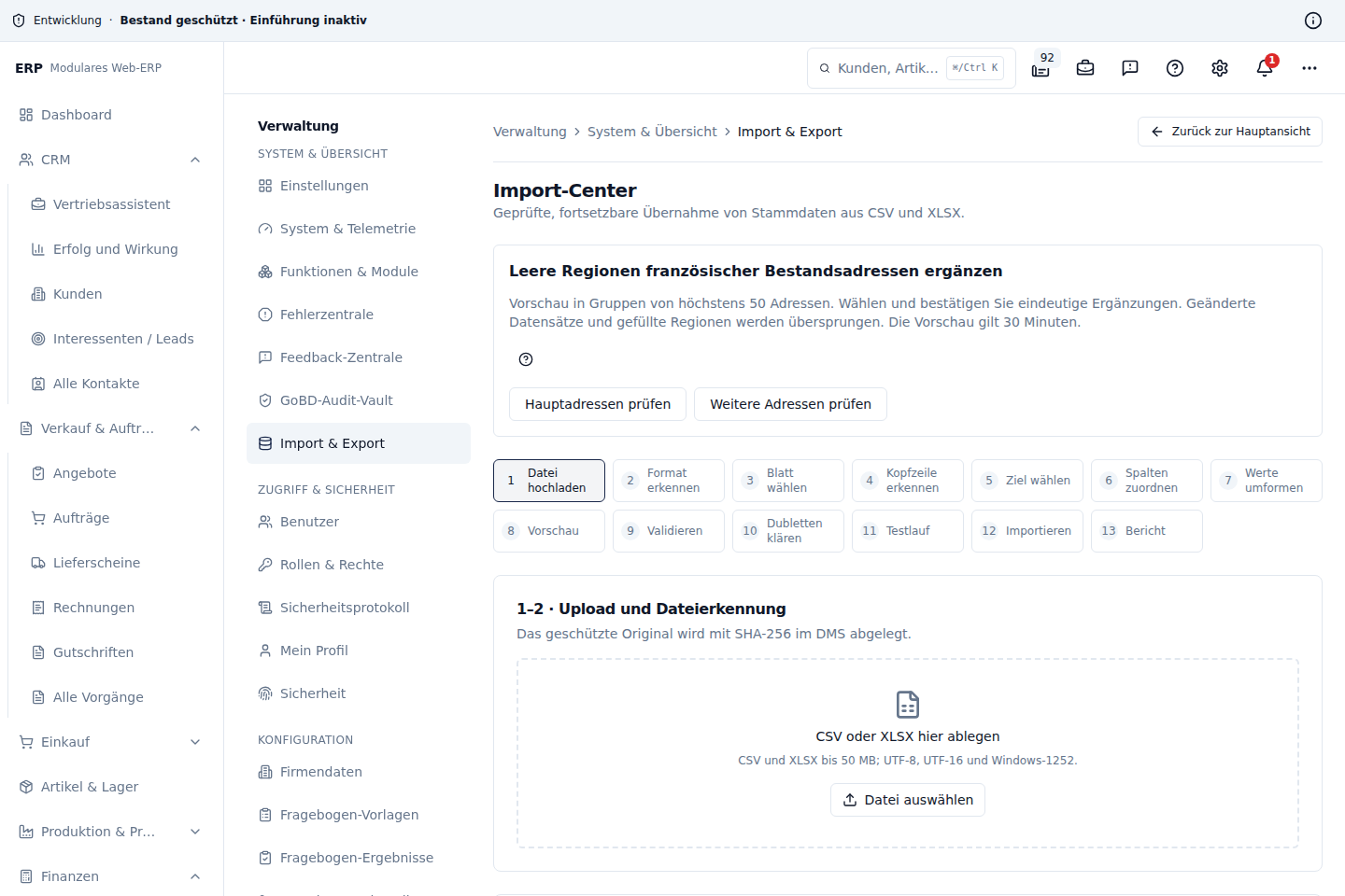 Universelles ERP-Importzentrum mit Mapping und Dry-run