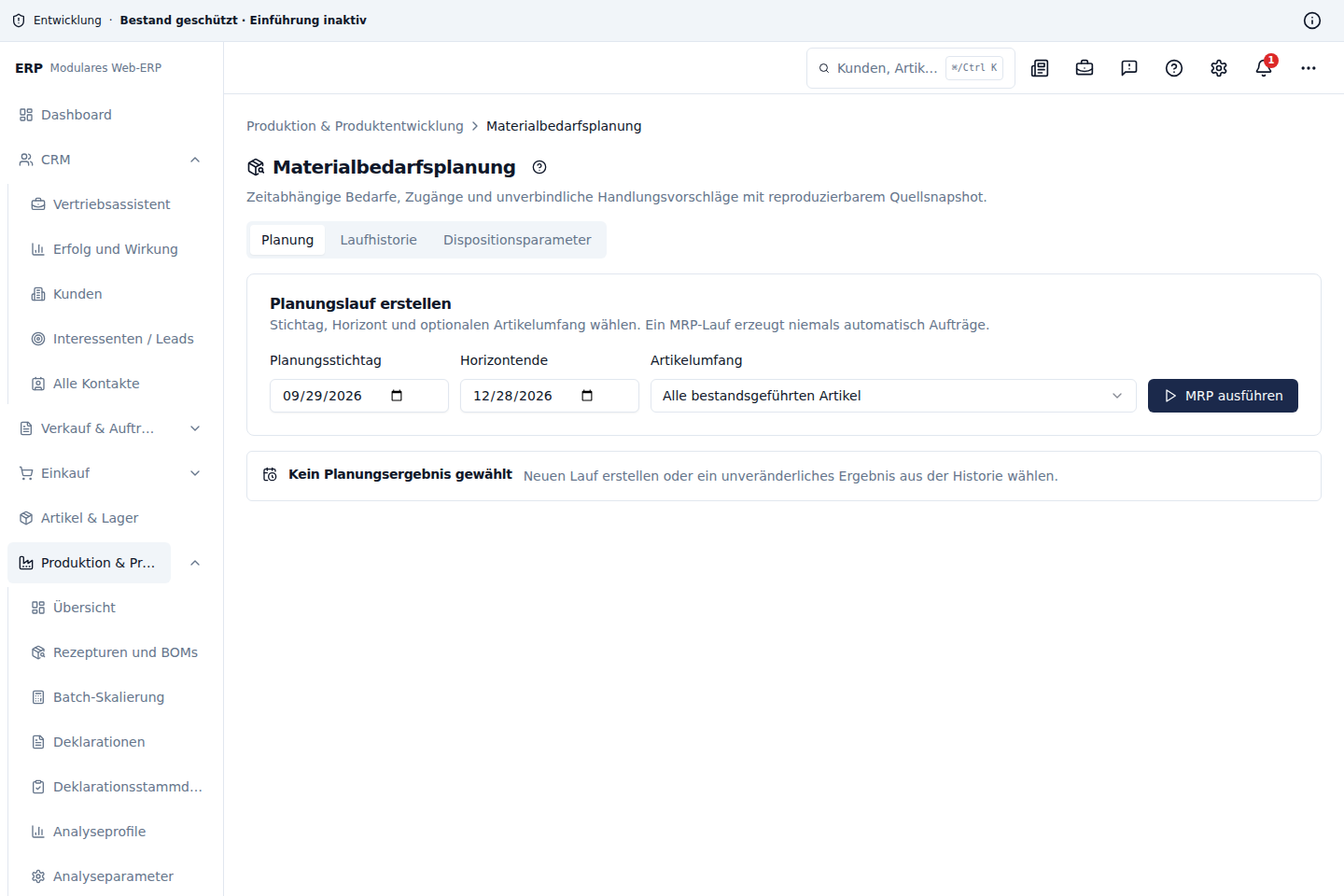 Materialbedarfsplanung für Rohstoffe und Fertigwaren