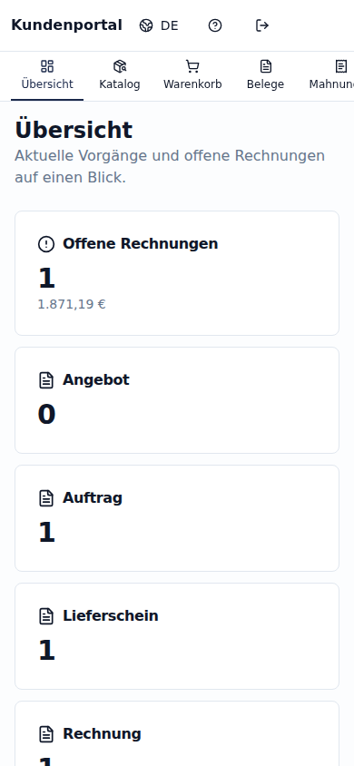 Responsive Kundenportal-Übersicht auf dem Smartphone