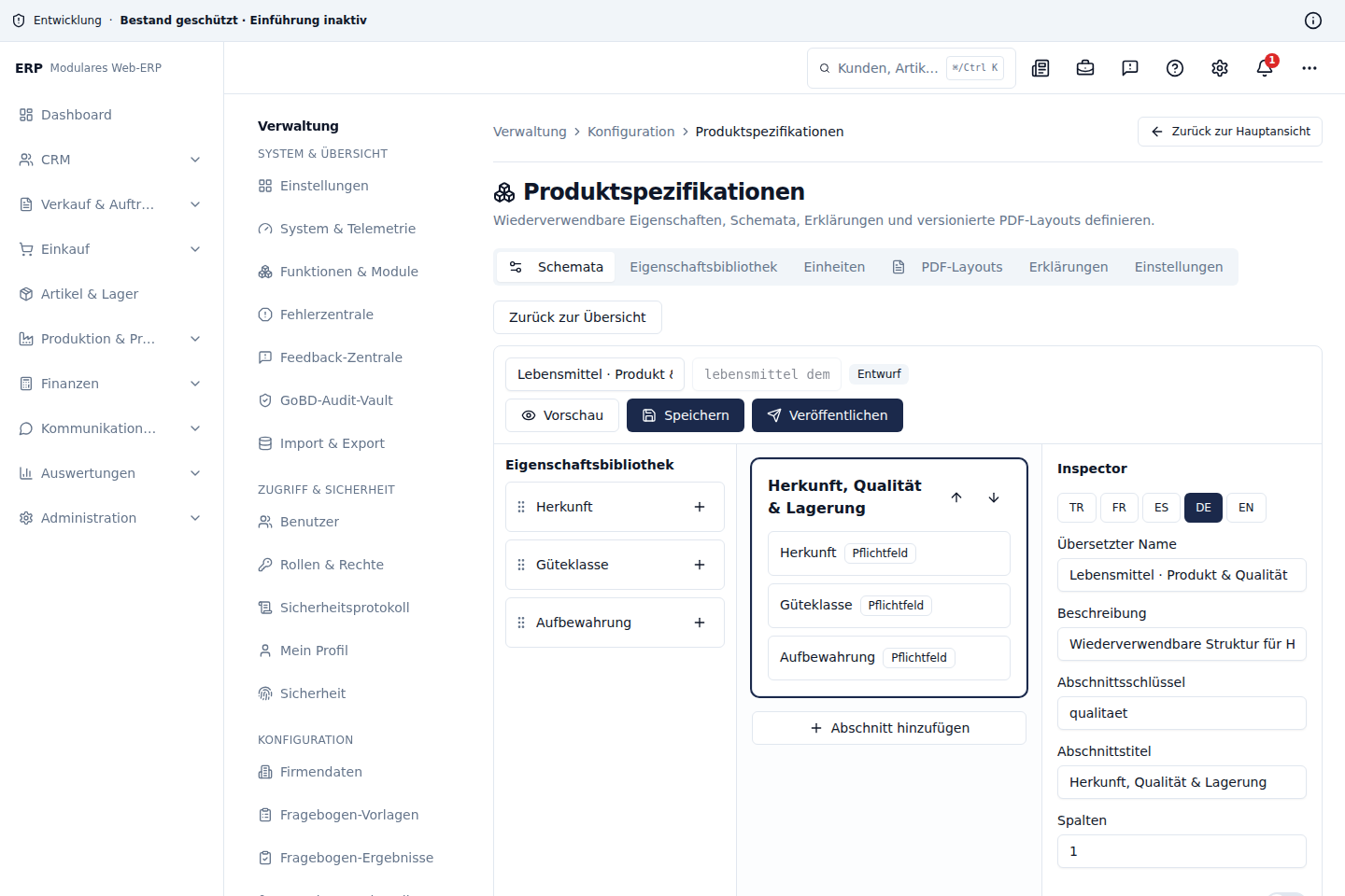 Schema-Builder für Produktspezifikationen